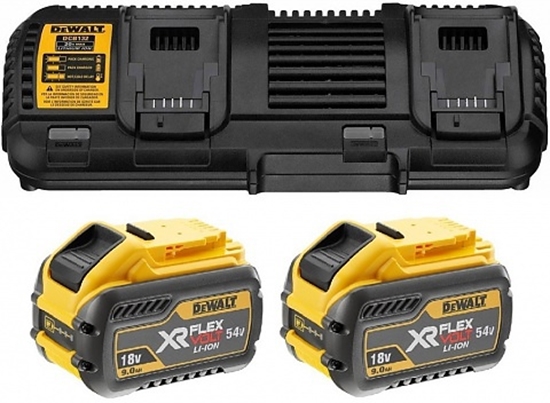 Изображение Dewalt DEWALT.ZESTAW FLEXVOLT 2x9.0Ah + ADOWARKA PODWÓJNA 4A DCB132X2-QW
