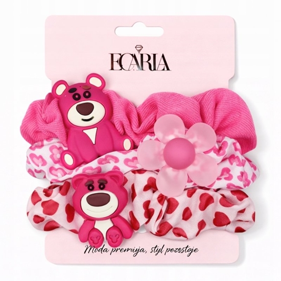 Picture of ECARLA Zestaw frotek gumek 3w1 na plakietce Róowe misie kwiat GUM190