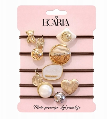 Picture of ECARLA Zestaw frotek gumek 5w1 na plakietce Brzowe z kamieniami Zote Serce GUM183