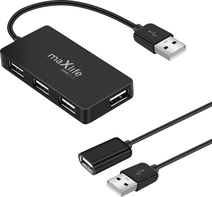 Attēls no HUB USB Maxlife Home Office Usb 2.0 Hub Usb - 4X Usb 0,15 M Czarny + Kabel 1,5 M