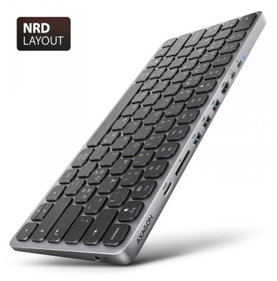 Изображение Klawiatura HMC-KB-NRD USB-C 5Gbps z wieloportowy hub 9in1, SD/microSD, 3x USB-A, HDMI 4K/60Hz, PD 100W, Audio, Nordic layout, 60cm USB-C kabel