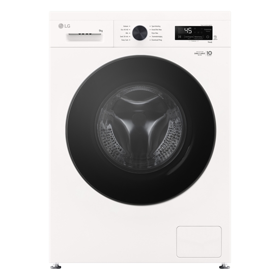 Picture of LG Washing machine | F4X1009NWB | Energy efficiency class A | Front loading | Washing capacity 9 kg | 1400 RPM | Depth 55 cm | Width 60 cm | Display | LED | Steam function | Direct drive | Wi-Fi | White