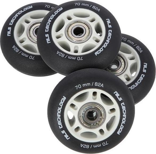 Изображение Nils Extreme PU 70x24 82A CZARNE MATOWE (4 szt.) + ABEC-9 (8 szt.) ZESTAW NILS EXTREME