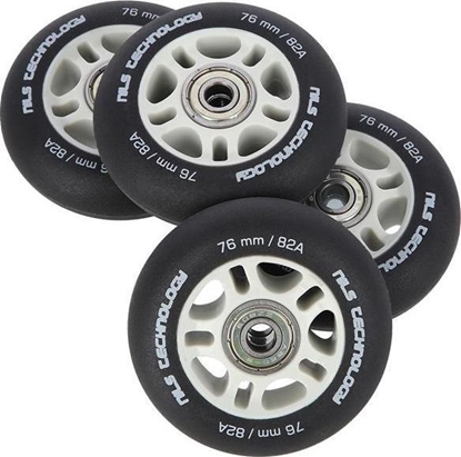 Изображение Nils Extreme PU 76x24 82A CZARNE MATOWE (4 szt.) + ABEC-9 (8 szt.) ZESTAW NILS EXTREME