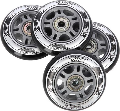 Изображение Nils Extreme PU 80x24 82A CZARNE N (4 szt.) + ABEC-9 (8 szt.) ZESTAW NILS EXTREME