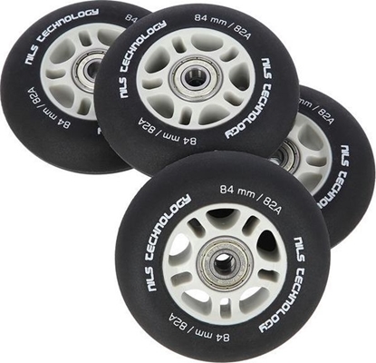 Изображение Nils Extreme PU 84x24 82A CZARNE MATOWE (4 szt.) + ABEC-9 CHROME (8 szt.) ZESTAW NILS EXTREME