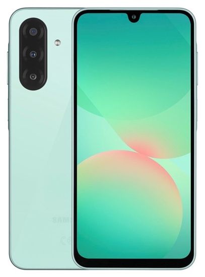 Изображение Samsung | Galaxy | A26 (A266) | Mint | 6.7 " | Super AMOLED | 1080 x 2340 pixels | Exynos | 1380 | Internal RAM 6 GB | 128 GB | Dual SIM | 3G | 4G | 5G | Main camera resolution 50+8+2 MP | Secondary camera resolution 13 MP | Android | 5000 mAh