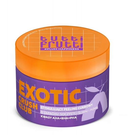 Picture of TUTTI FRUTTI #PlumHappiness Stymulujcy peeling cukrowy Czarna liwka + Kwasy AHA+BHA+PHA 250 g