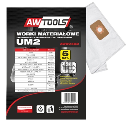 Attēls no Worek do odkurzacza AWTools z mikrowókniny UM2 MAKITA VC2010/2511/2512/445/446 5szt. (AW00402)