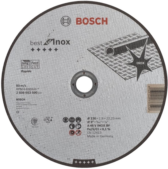 Picture of Abrazīvais griešanas disks Bosch Rapido; A 46 V INOX BF; 230x1,9 mm