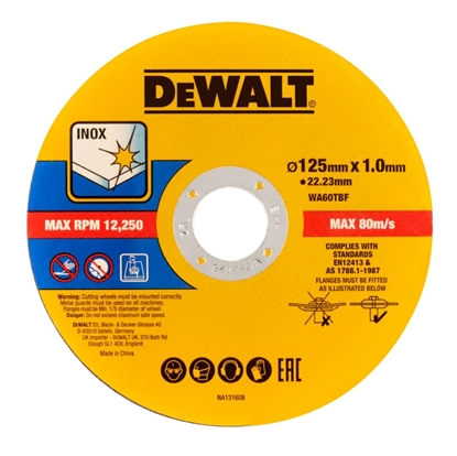 Picture of Abrazīvais griešanas disks DeWalt DT20594-QZ; 125x22,23x1,0 mm; 25 gab.