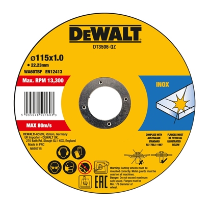 Picture of Abrazīvais griešanas disks DeWalt DT3506-QZ; 115x22,23x1,0 mm; 10 gab.