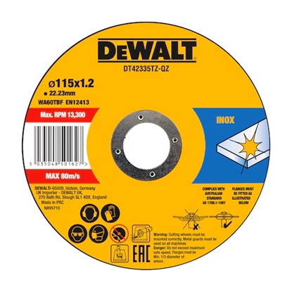Picture of Abrazīvais griešanas disks DeWalt DT42335TZ; 115x1,2 mm; 10 gab.