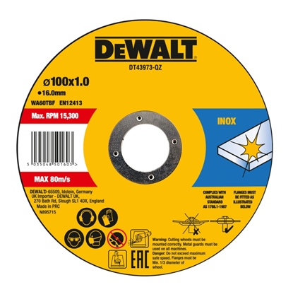 Picture of Abrazīvais griešanas disks DeWalt DT43973-QZ; 100x16x1,2 mm; 10 gab.