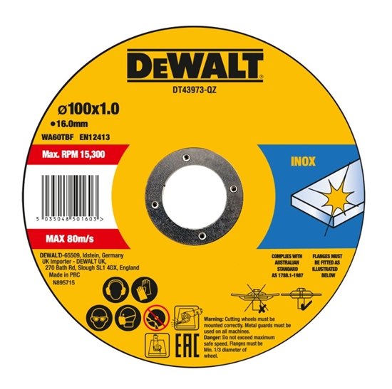 Picture of Abrazīvais griešanas disks DeWalt DT43973-QZ; 100x16x1,2 mm; 10 gab.