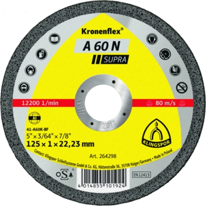 Attēls no Abrazīvais griešanas disks Klingspor A 60 N Supra; 125x1 mm; 25 gab.