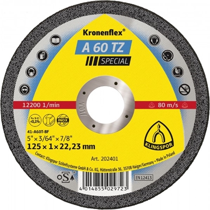 Attēls no Abrazīvais griešanas disks Klingspor A 60 TZ Special; 125x1 mm; FL; 25 gab.