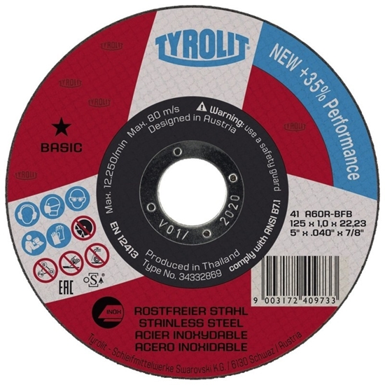 Picture of Abrazīvais griešanas disks Tyrolit A 60 R BFB INOX; 125x1 mm