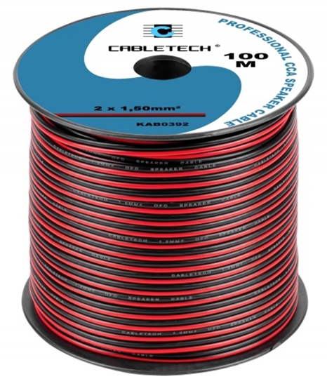 Изображение Akustiskais kabelis 2x1.5 mm²| CCA (Vara pārklājuma alumīnijs) | Spolē 100m | Cena par 1m