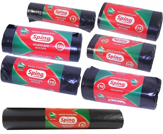 Picture of Atkritumu maisi 250L, 100x125cm, melni, 45mikr, LDPE, MULTIPACK, 5gab/rul, 10rul/kastē