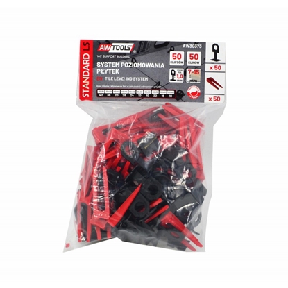 Attēls no AWTools AWTOOLS SYSTEM POZIOMOWANIA PYTEK STANDARD 1,0mm - 7-15mm - KLIPS 50szt. + KLIN 50szt. AW30373