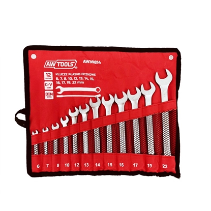 Изображение AWTools klucz komplet pasko-oczkowe 12 sztuk, 6mm-22mm, matowe 6,7,8,10,12,13,14,15,16,17,19,22 (AW39814)