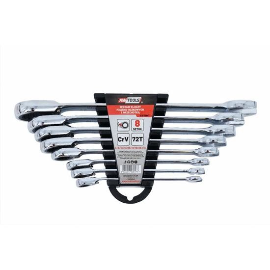 Изображение AWTools klucze pasko-oczkowe z grzechotk komplet 8 sztuk 8-22mm (AW39997)