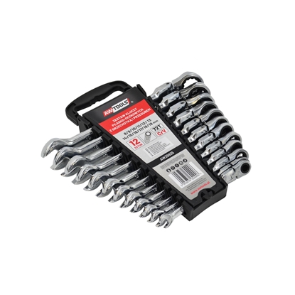 Изображение AWTOOLS KLUCZE PASKO-OCZKOWE Z GRZECHOTK PRZEGUBOWE KOMPLET 12szt. 8-19mm