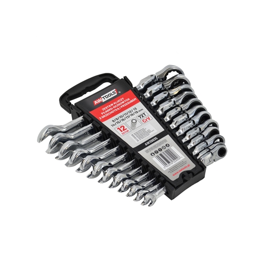 Изображение AWTOOLS KLUCZE PASKO-OCZKOWE Z GRZECHOTK PRZEGUBOWE KOMPLET 12szt. 8-19mm