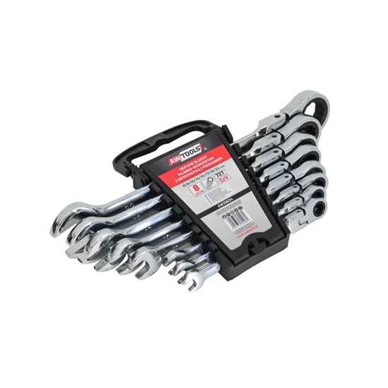 Изображение AWTOOLS KLUCZE PASKO-OCZKOWE Z GRZECHOTK PRZEGUBOWE KOMPLET 8 szt. 8-22mm