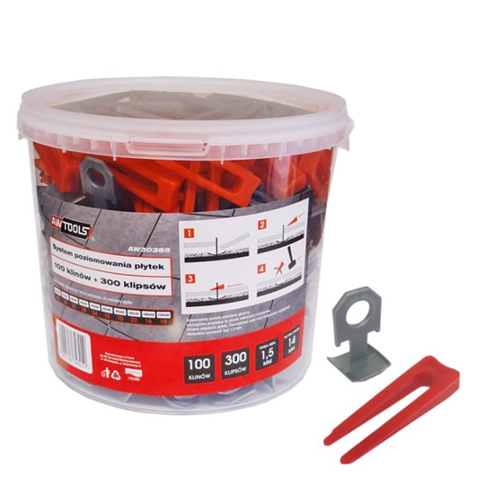 Picture of AWTools System do poziomowania pytek 7-14mm kliny 100szt.+ klips 300szt. (AW30365)