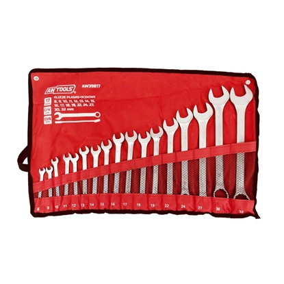 Attēls no AWTools zestaw kluczy pasko-oczkowych 17 sztuk, 8mm-32mm, matowe (AW39817)