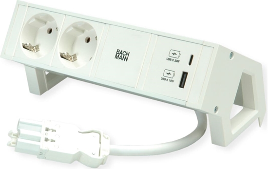 Picture of Bachmann DESK2 ALU WHITE 2x earthing contact, USB Charger 22W A&C, 0.2m GST18