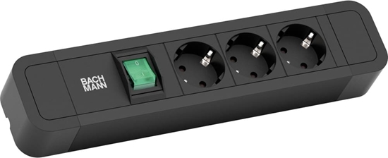 Picture of Bachmann PRIMO2 socket strip 3x earthing contact, aluminium, switch, black, 2 m