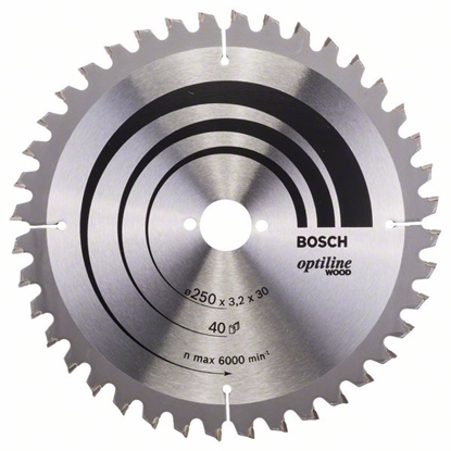 Picture of Griešanas disks kokam Bosch OPTILINE WOOD; 250x3,2x30,0 mm; Z40; -5°