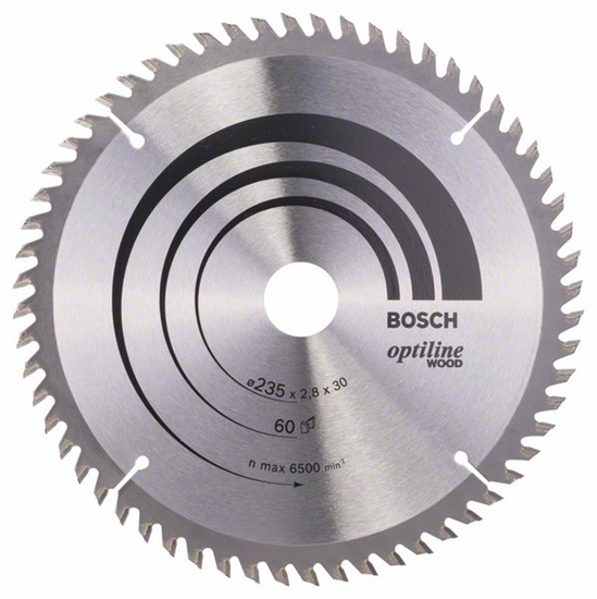 Picture of Griešanas disks kokam Bosch OPTILINE WOOD; 235x2,8x30,0 mm; Z60; 15°
