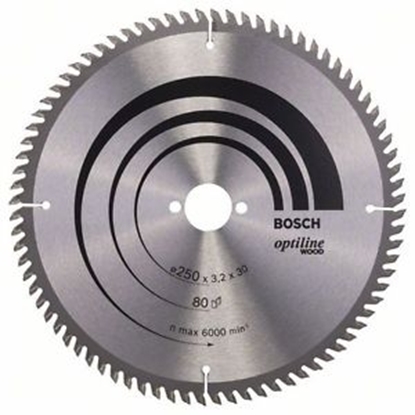 Picture of Griešanas disks kokam Bosch OPTILINE WOOD; 251x3,2x30,0 mm; Z80; 15°