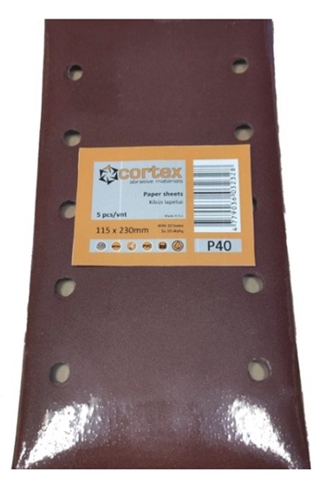 Picture of Daudzfunkcionālajām orbitālajām slīpmašīnām paredzētā smilšpapīra loksnes Cortex 31416; 115x230 mm; P60; 5 gab.
