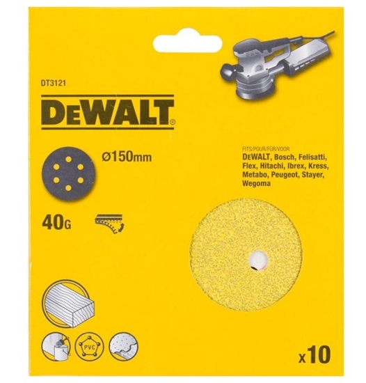 Изображение Daudzfunkcionālajām orbitālajām slīpmašīnām paredzētā smilšpapīra loksnes DeWalt DT3126-QZ; 150 mm; K180; 10 gab.
