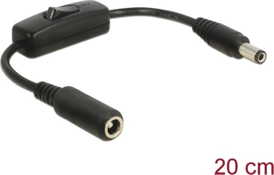 Picture of Delock Adapter cable DC 5.5 x 2.5 mm male > DC 5.5 x 2.5 mm female with switch 20 cm