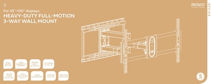 Picture of Deltaco Uchwyt cienny DELTACO, solidny, w peni ruchomy, 3 pozycje, 43100 cali, 80 kg / ARM-0261-B / 1903423