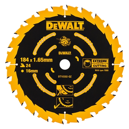 Picture of DEWALT | DT10302-QZ EXTREME 2nd Fix Circular Saw Blade 184mm 16mm Bore 24T