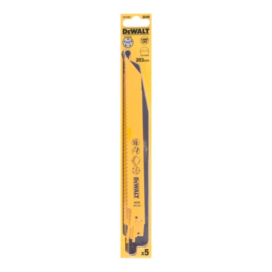 Изображение Dewalt Brzeszczoty do pilarek szablowych BIM 203mm podz. 1,8-2,5mm 5szt. DT2387
