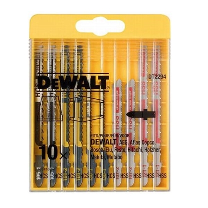 Изображение Dewalt Zestawy brzeszczotów do wyrzynarek 10 sztuk do drewna i metalu 2xDT2177, DT2165, DT2050, DT2163, DT2160 - DT2294