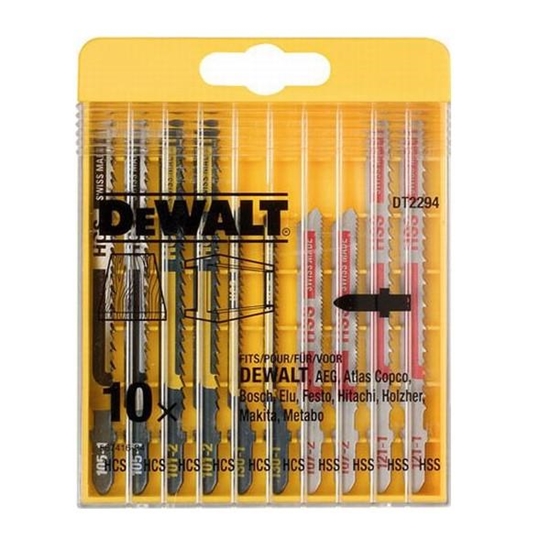 Изображение Dewalt Zestawy brzeszczotów do wyrzynarek 10 sztuk do drewna i metalu 2xDT2177, DT2165, DT2050, DT2163, DT2160 - DT2294