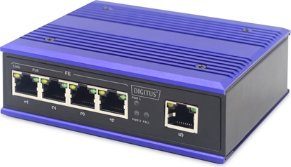 Picture of Digitus 4 port Fast Ethernet network PoE switch, industrial, unmanaged, 1 RJ45 uplink