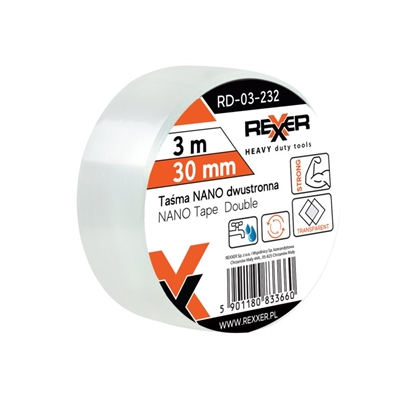 Изображение Divpusēja līmlente Rexxer RD-03-232; 30 mm; 3 m; caurspīdīgs