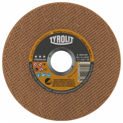 Picture of Griešanas disks alumīnijam Tyrolit 34332824; 41F; 125x1,6x22,23 mm; A46N-BFP