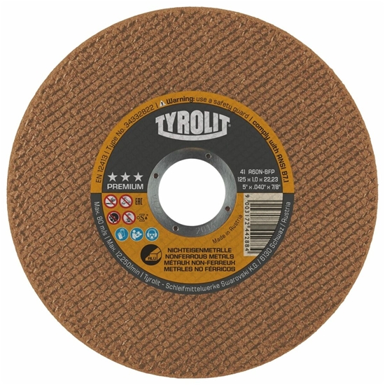 Picture of Griešanas disks alumīnijam Tyrolit 34332824; 41F; 125x1,6x22,23 mm; A46N-BFP