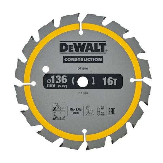 Изображение Griešanas disks DeWalt DT1946-QZ; 136x10 mm; Z16